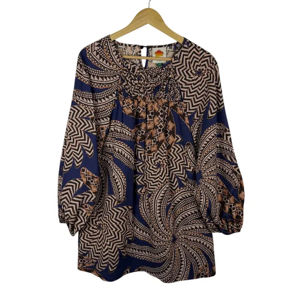 Farm‎ Rio Smocked Geometric Print Beaded Cotton Mini Dress Small Boho Abstract - Image 2