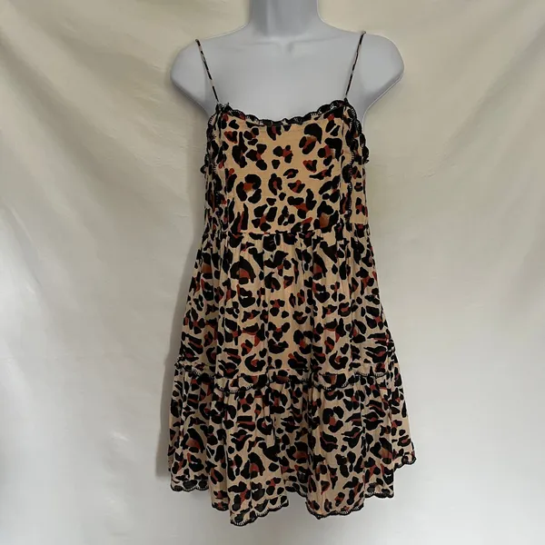Urban Outfitters Leopard Babydoll Mini Dress XS Y2K Coquette Indie Grunge Tan - Image 14