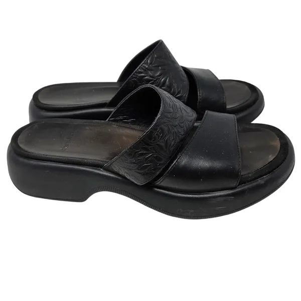 Dansko Black Leather Embossed Floral Slip On Strap Slide Casual Sandals Size 38 - Image 4