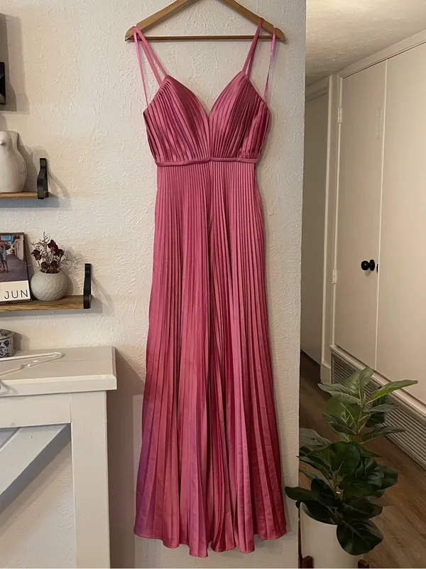 Mac Duggal Pink Pleated Wide Leg Jumpsuit Size 0 - Image 3