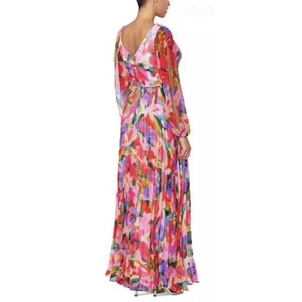 Betsy And Adam Women Watercolor Floral V-Neck Long-Sleeve Dress Pleated Size 10 - Image 2