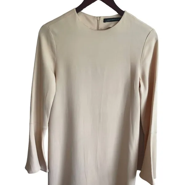 Zara Woman Shift Mini Dress XS Pastel‎ Orange Mod Minimalist Soft Girl Euro Chic - Image 3