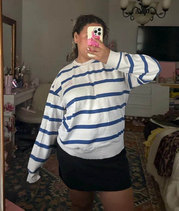 Blue & white striped sweater crewneck coastal summer - Image 2