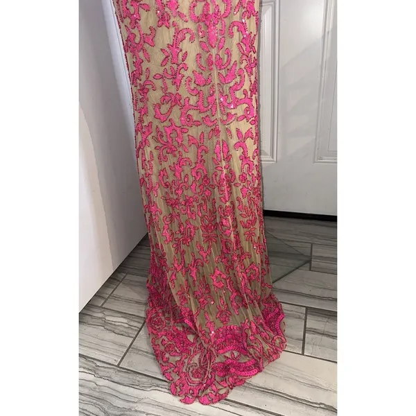 Sherri Hill 54250 One Shoulder Beaded Prom Gown Pink Nude Size 8 Dress - Image 13