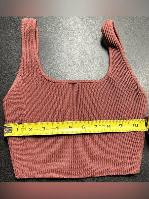 Aritzia Babaton Women's Size XS Sculpt Brown Ribbed Square Neck Crop Tank Top - Image 4