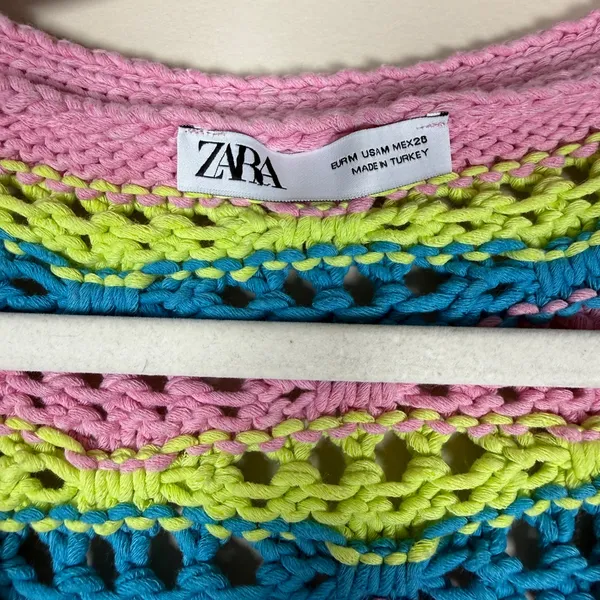 Zara Chunky Crochet Striped Front Tie Cardigan Retro Boxy Vibrant Y2K Sz M - Image 8