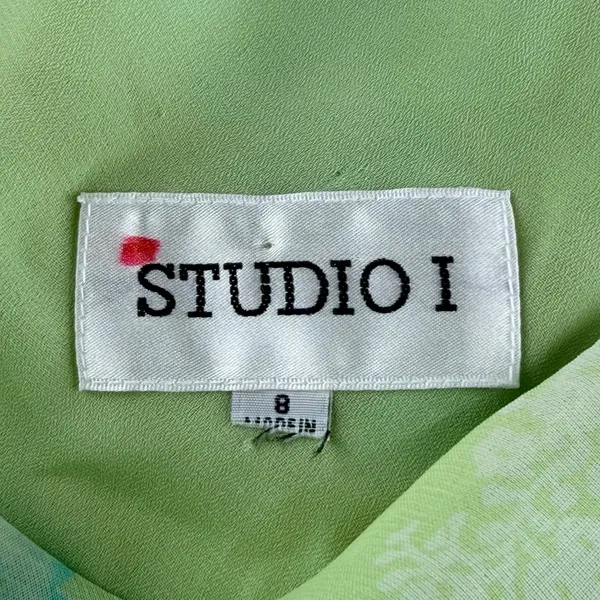 Studio I Women's Lime Green Floral‎ Chiffon Tiered Midi Dress Size 8 Sleeveless - Image 3