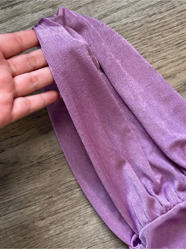 Popular 21 Purple Shimmer Plunging V-Neck Ruched Crop Top L Going Out Party Club - Image 4
