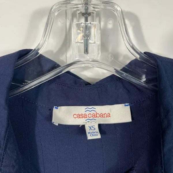 Casa Cabana Navy Blue Rayon Button Down Collared Pleated Back Shirt XS Cruise - Image 3