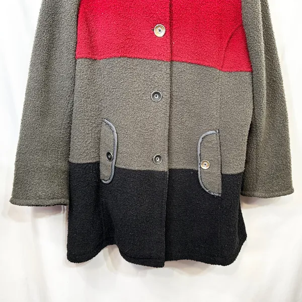 Susan Graver Plus Size 1X Coat‎ Colorblock Fleece Hooded Pea Red Grey Black A - Image 4