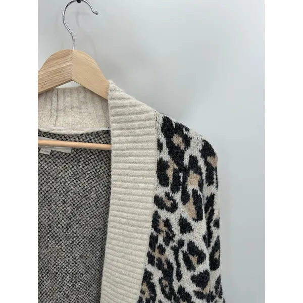 LOFT Leopard‎ Print Cardigan Sweater S Cream Open Front Cozy Knit Preppy Chunky - Image 6