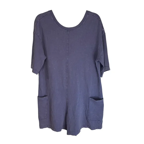 Double Zero Mystical Medium Romper Blue‎ Purple Cotton V-Neck Pocket DZ25C080 - Image 2