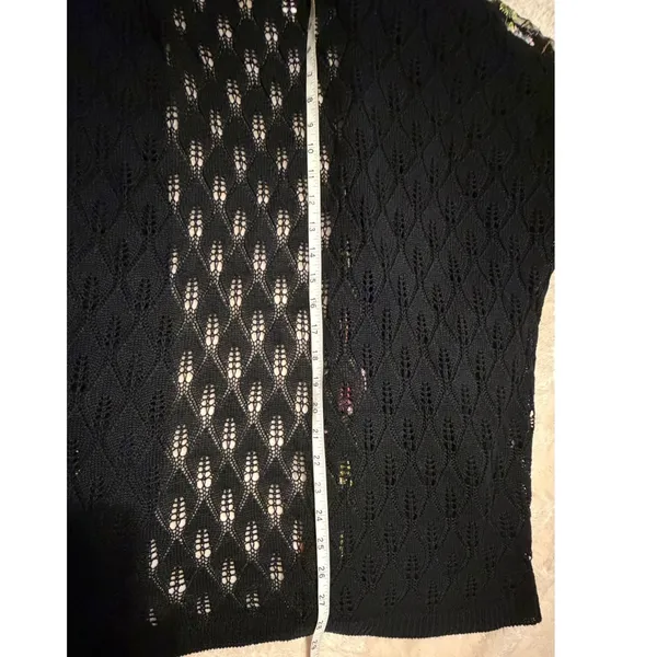 Mesh + Lace Black Floral Embroidered Pointelle Knit Kimono Cardigan Large S3281M - Image 9