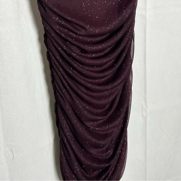 Lucy in the Sky Maroon Glitter‎ Sparkle Spaghetti Strap Bodycon Mini Dress Small - Image 4
