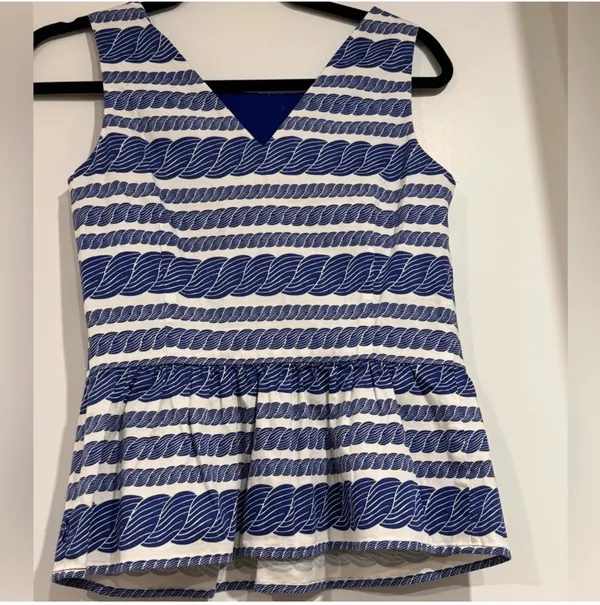 Vineyard Vines size 2 blue white nautical rope print peplum sleeveless top - Image 4