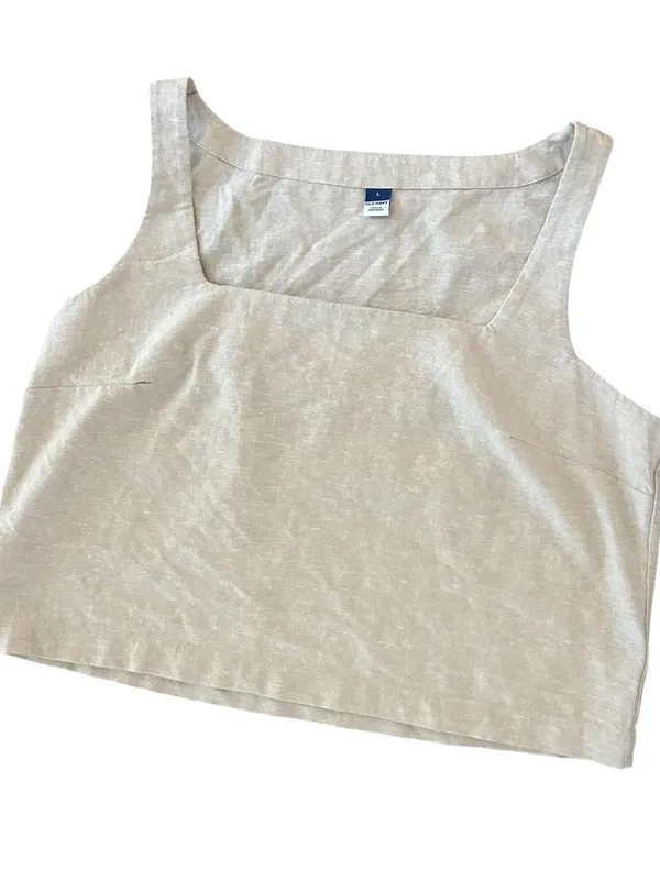 NWT Old Navy Cropped Square-Neck Linen-Blend Tank Top Size Large Preppy Minimal - Image 2