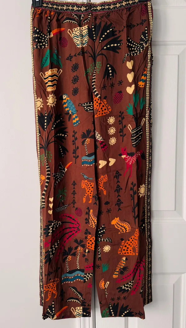 Farm Rio Tropical Print Pull-On Straight Leg Pants, Size M - Image 6