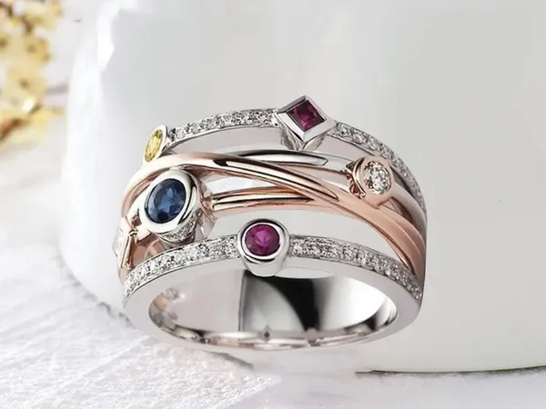 & Other Stories Gorgeous Stainless Steel Silver and Gemstones Statement Band Size 6 - Image 4