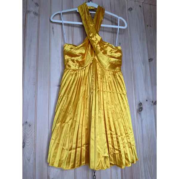 NWT Lulus Renlee Golden Yellow Halter Pleated Mini Dress Party Night Out Size S - Image 2