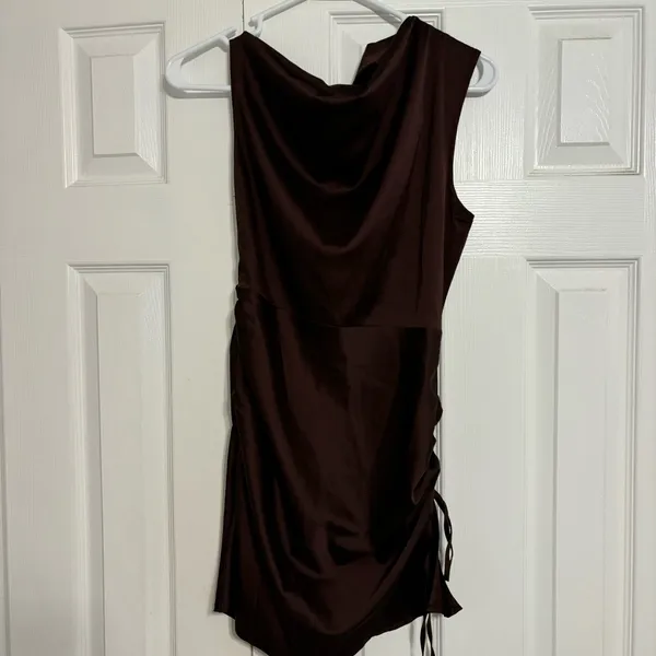 Lioness Brown Satin Mini Dress - Image 4