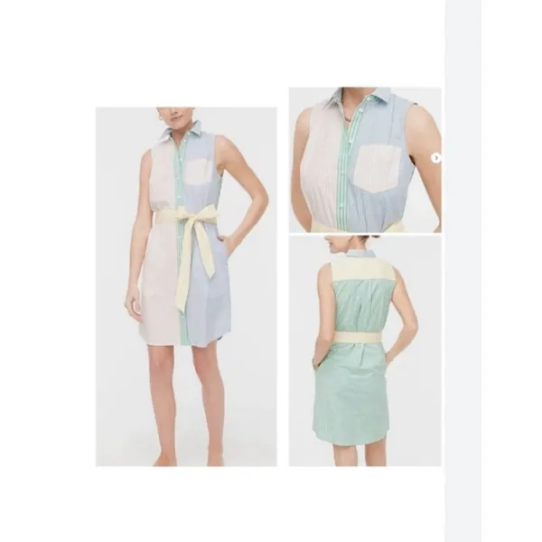 J.Crew Color Block Stripe Shirt Dress 4 S Sleeveless Pockets Belt Preppy Coastal - Image 2