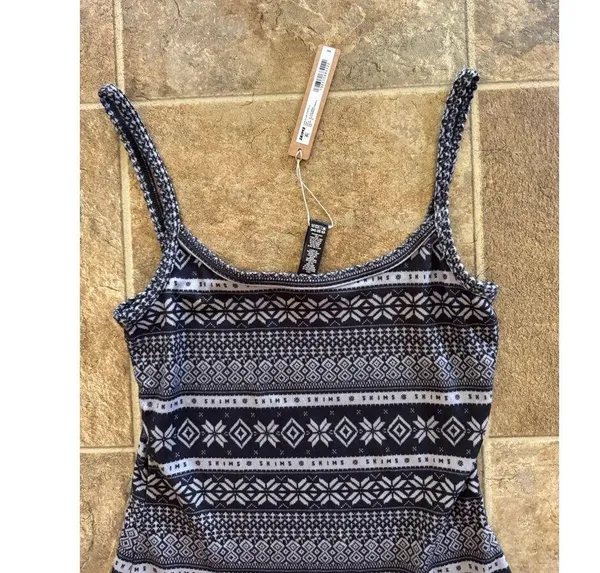 Skims Logo Plush Pointelle Cami Onyx Mirror Fairisle Size Medium - Image 5