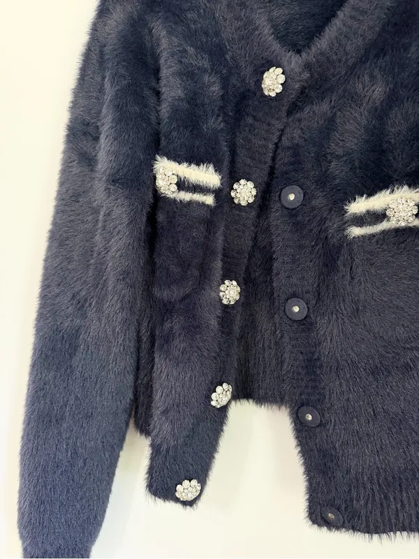 J. Crew Sweater Lady Jacket in Brushed Yarn Navy medium formal fancy girly - Image 3