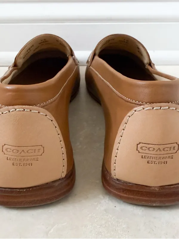 Coach Shari Nappa Camel Natural Tan Vacchetta Leather Slip On Penny Loafer 7.5 B - Image 7
