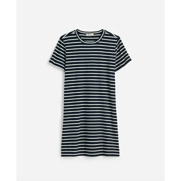 Madewell Mini Tee Dress Dark Navy Crewneck Striped Cotton Relaxed Large NWT - Image 6