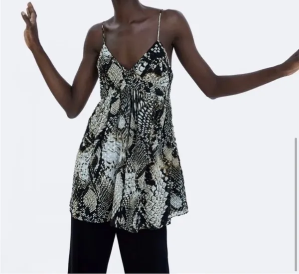 🖤 ZARA Woman Snakeskin Print Mini Dress Tie Back Adjustable Straps Sz XS🖤 - Image 14