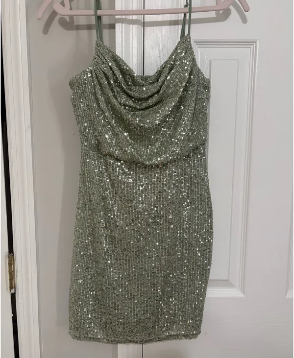 Windsor Sequin Mini Dress Sage - Image 2