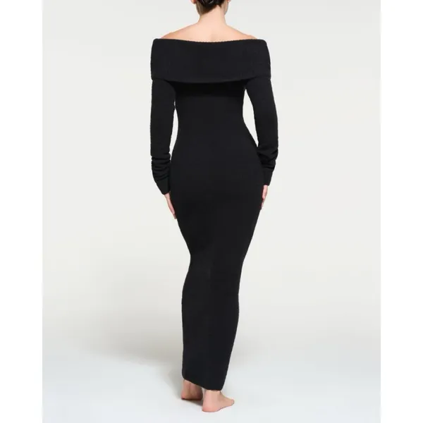NWT SKIMS Cozy Knit Off the Shoulder Dress XL Onyx - Image 2
