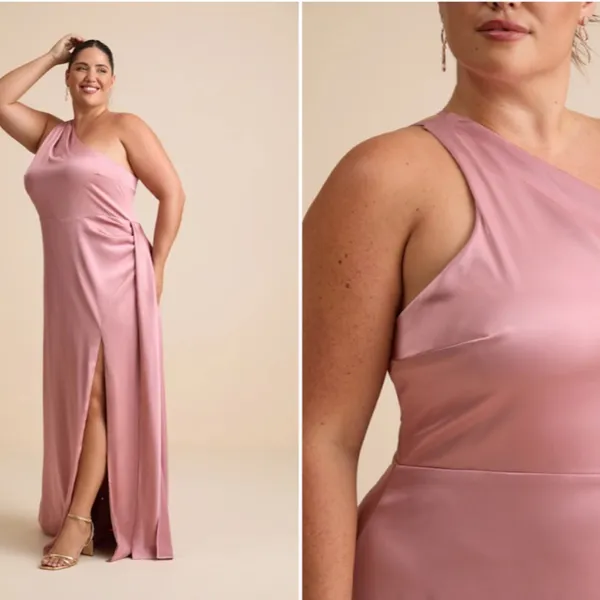 LULU's Sexy Prom Wedding Bridesmaid Elegant Satin One Shoulder Elegant Gown - Image 6