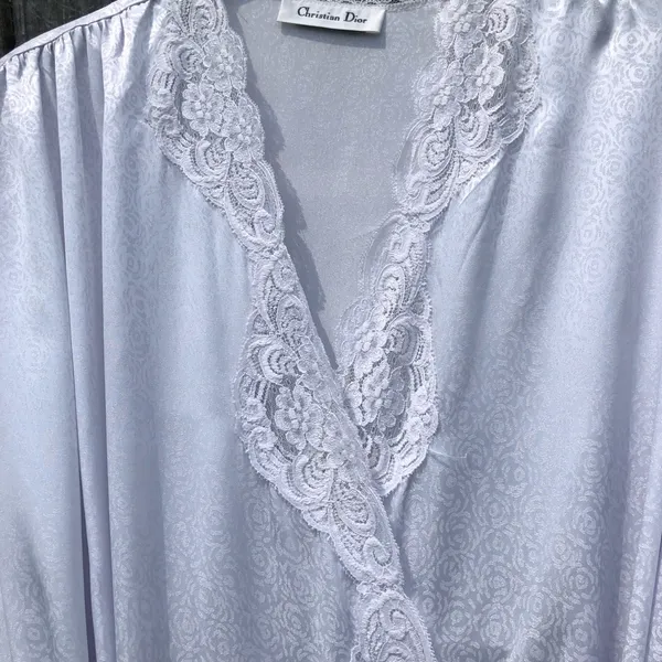 Vintage Christian Dior Lingerie Robe Light Blue Lace Small - Image 6