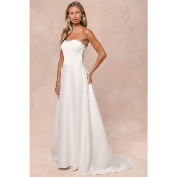 Lulus Eternal Gratitude White Floral Embroidered Strapless Dress Wedding Large - Image 5