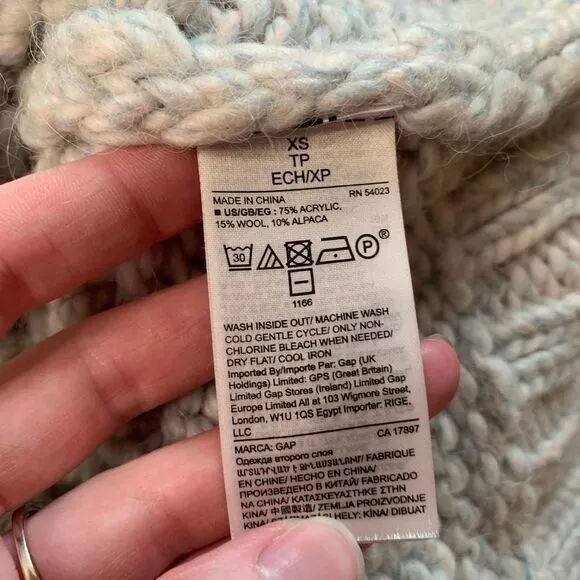 GAP Womens XS Sweater Chunky Knit‎ Cable Sweater Oversized Puff Sleeve Winter - Image 5
