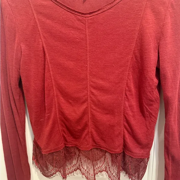 FP INTIMATELY by FREE PEOPLE Lace Trim Long Sleeve Top in Red size‎ Small - Image 6
