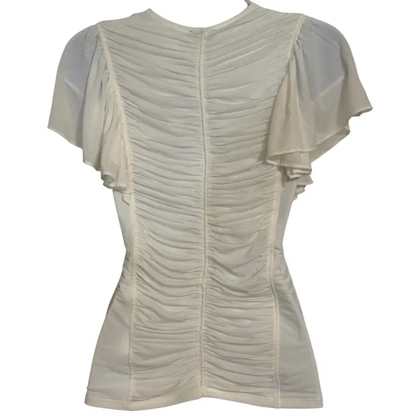 EXPRESS Ruched Flutter Sleeve Ivory Off White Blouse NWT $58‎ Size XS - Image 6