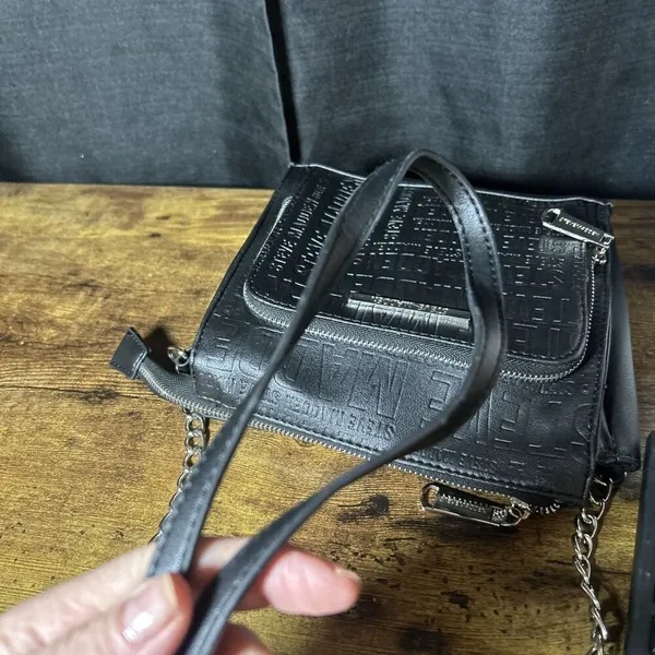 Steve Madden Black Faux Leather Crossbody Bag Purse Handbag Pocketbook W/Chain - Image 11