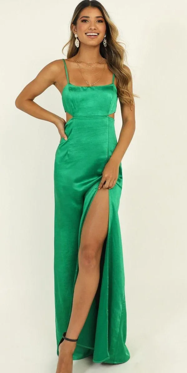Showpo Satin Green Formal Dress - Image 2