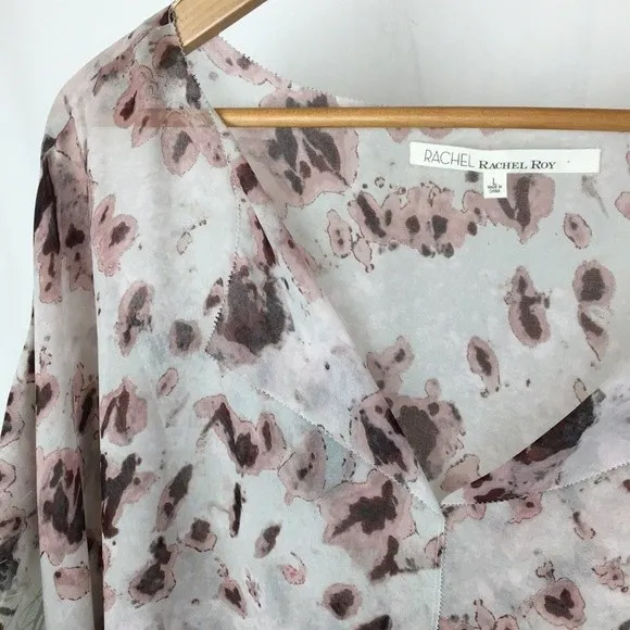 Rachel Roy Woman's Gray Floral Silk Print Swim Cover Up Blouse Top NEW L - Image 6