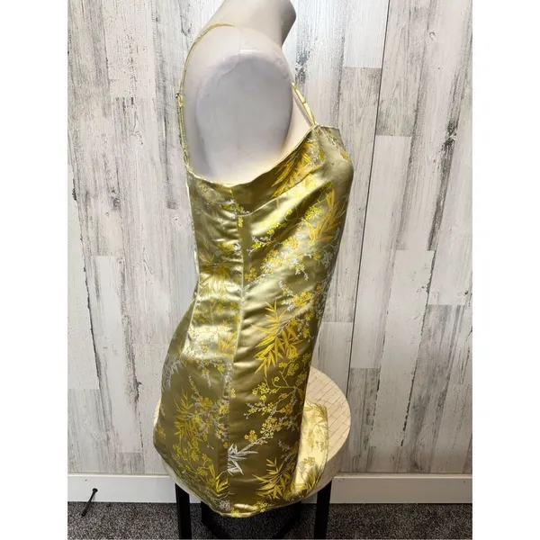 Forever 21 Yellow Gold Satin Brocade Mini Dress Womens Size Medium M Floral Slip - Image 8