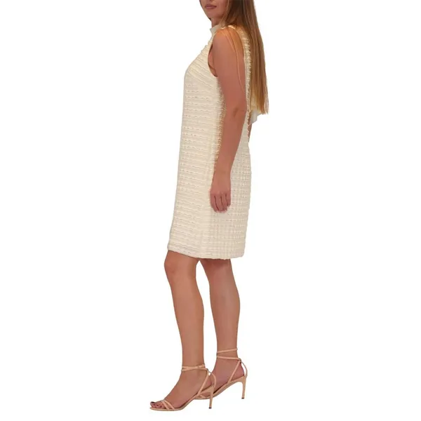 NWT Signature By Robbie Bee Neck Textured Cocktail Shift Dress Cream Offwhite L - Image 2
