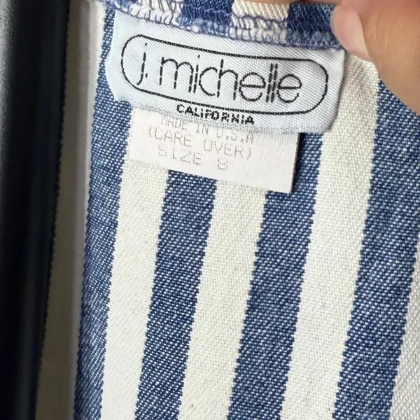 Vintage J Michelle‎ California Striped Denim Pinafore Dress Blue White Size 8 - Image 4
