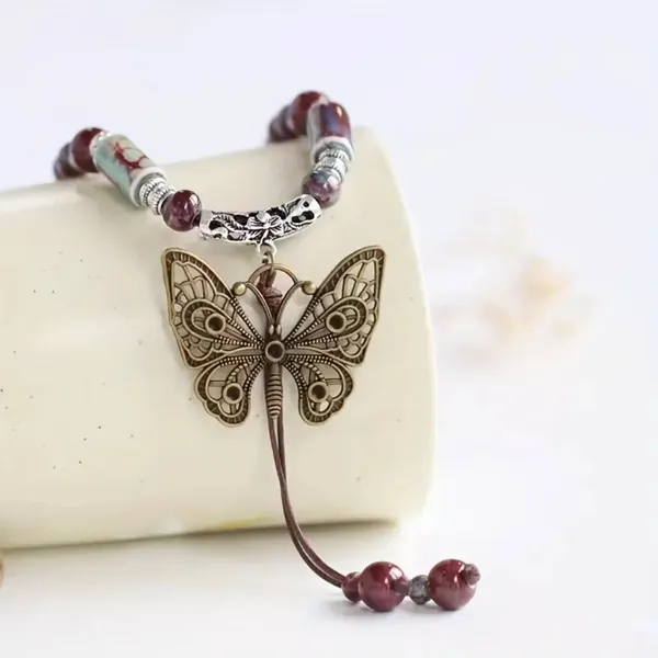 Ethnic Style Butterfly Long Necklace Vintage Sweater Chain Charm Boho Necklace J - Image 4