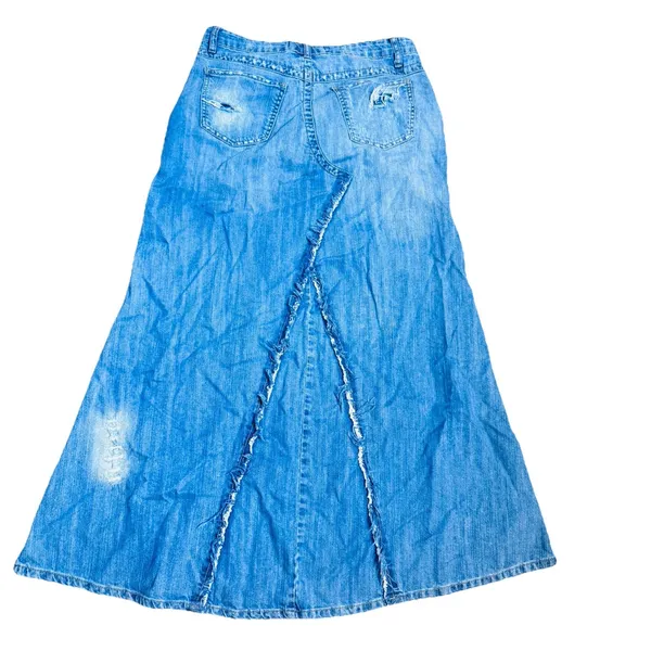 Karma Blue Jean Denim Maxi Long Skirt Distressed Y2K sz 13/14 L Western Flare - Image 4