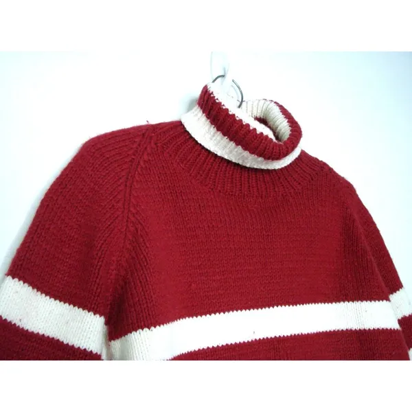 Handmade Hand Knit Pullover Sweater Turtleneck Size Med Crochet Warm Striped Vtg - Image 3