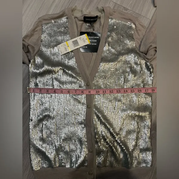 Jones New‎ York Gray Sequin Cardigan Sweater - Image 5