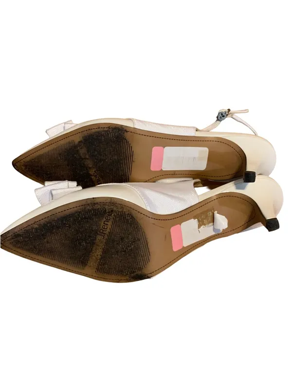 J. Renee White Faux Leather & Cloth Sling Back Kitten Heel Shoes (11w) - Image 8