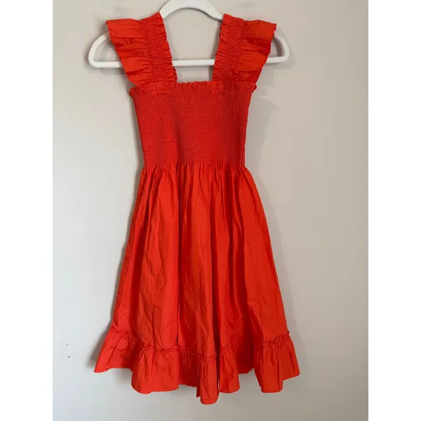 NWOT Quince Organic Cotton Smocked Mini Dress Womens S Orange Red Sleeveless - Image 2